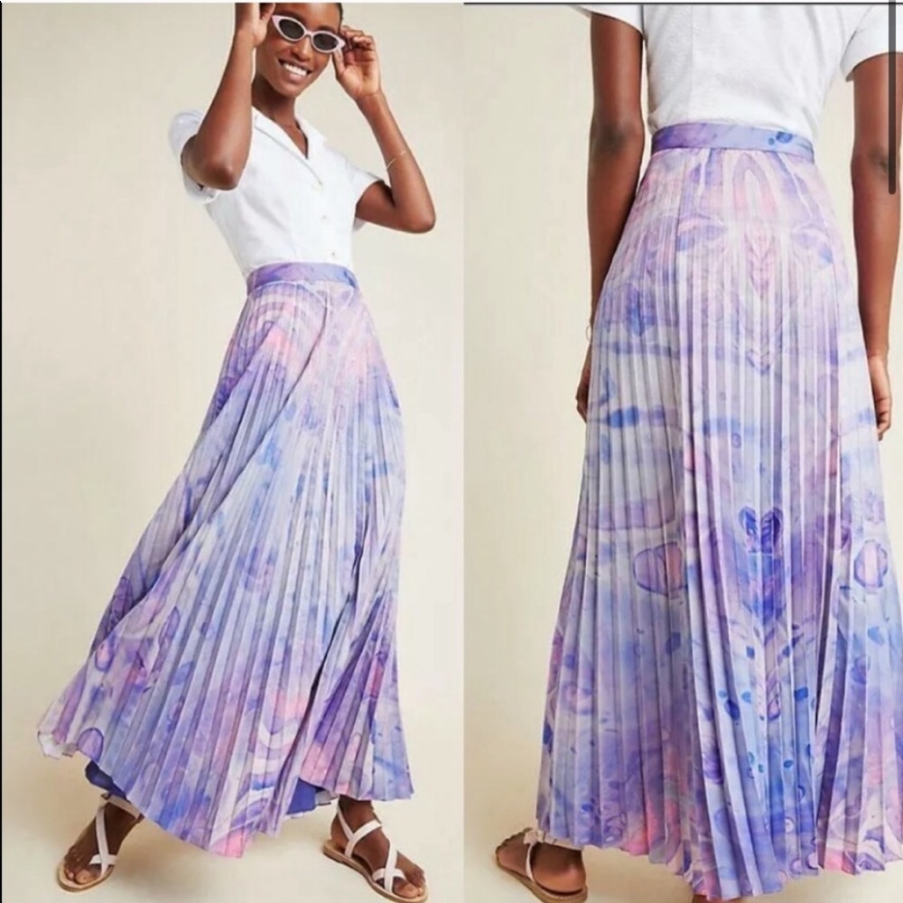 Anthropologie Marble-Dyed Pleated Maxi Skirt
